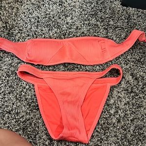 Coral two piece strapless bikini, size small, very comfortable